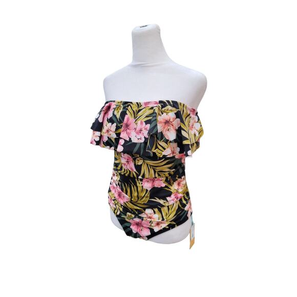 NWT‎ Kona Sol Strapless Double Flounce Floral Print High Coverage Swimsuit - Picture 4 of 12